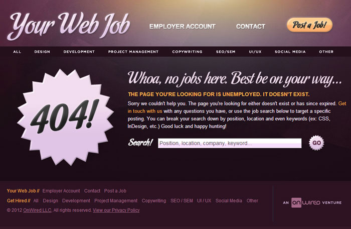 yourwebjob.com 404 page design