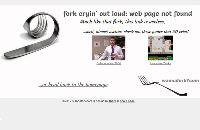 wannafork.com 404 page design