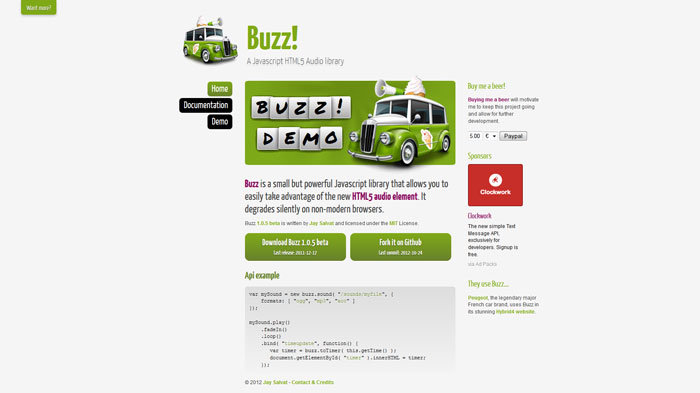 Buzz!: A Javascript HTML5 Audio library
