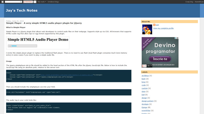 Simple Player - A very simple HTML5 audio player plugin for jQuer