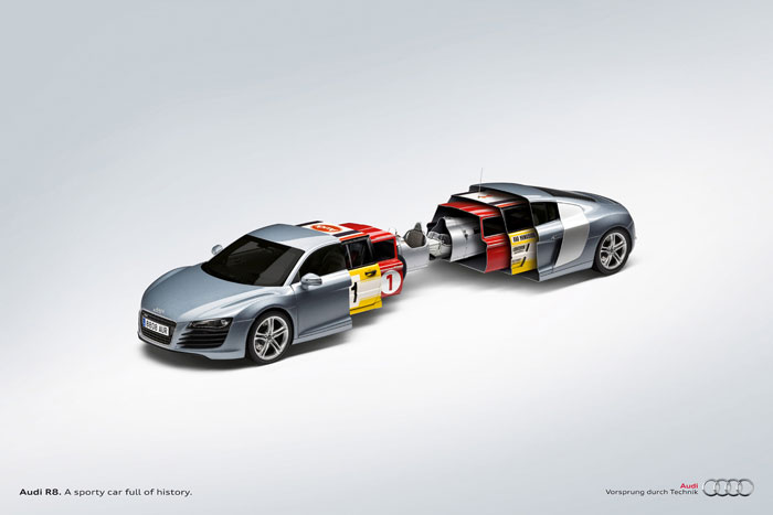 Audi R8. A sporty car full of history Print Advertisement