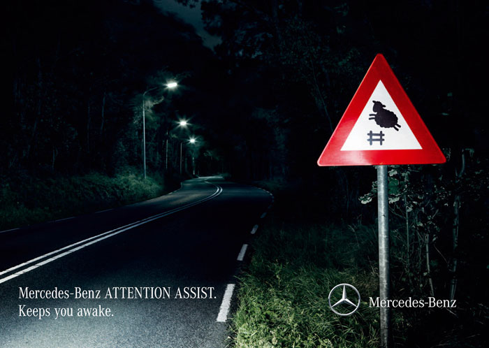 Mercedes-Benz Attention Assist. Keeps you awake Print Advertisement