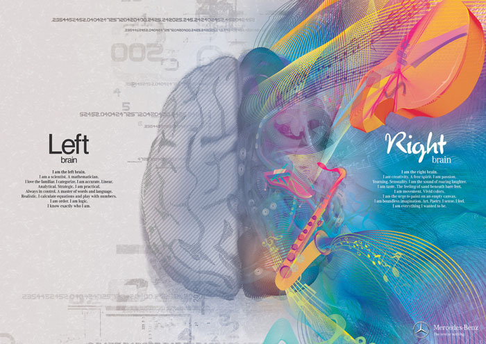 Mercedes Benz: Left Brain - Right Brain Print Advertisement