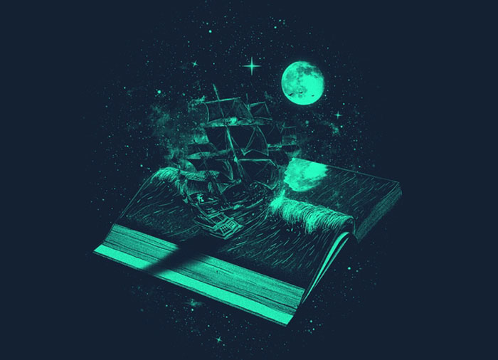 Crossing the Rough Sea of Knowledge Cool vector T-shirt design idea