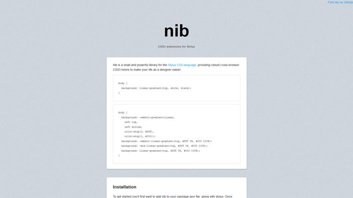 Nib: CSS3 extensions for Stylus Popular CSS Library
