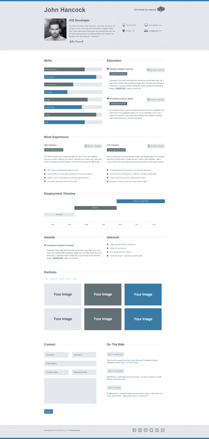 Clean business Resume Curriculum Vitae Website Design