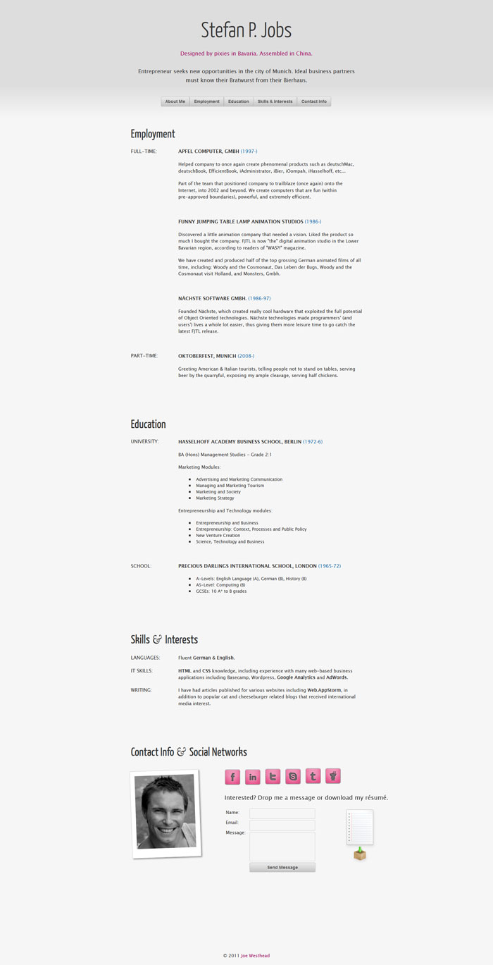 cupertino Resume Curriculum Vitae Website Design