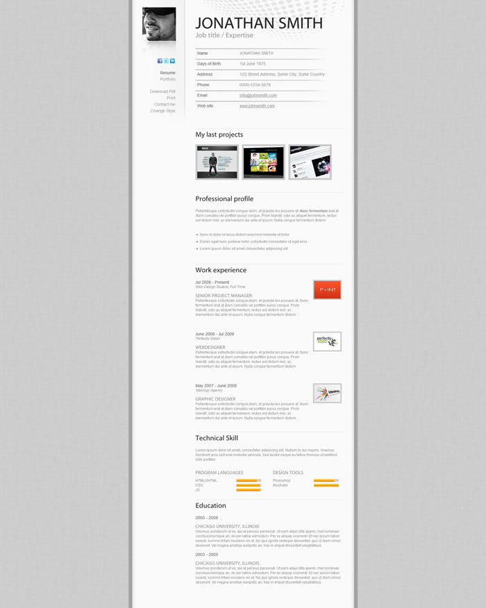 layout Resume Curriculum Vitae Website Design