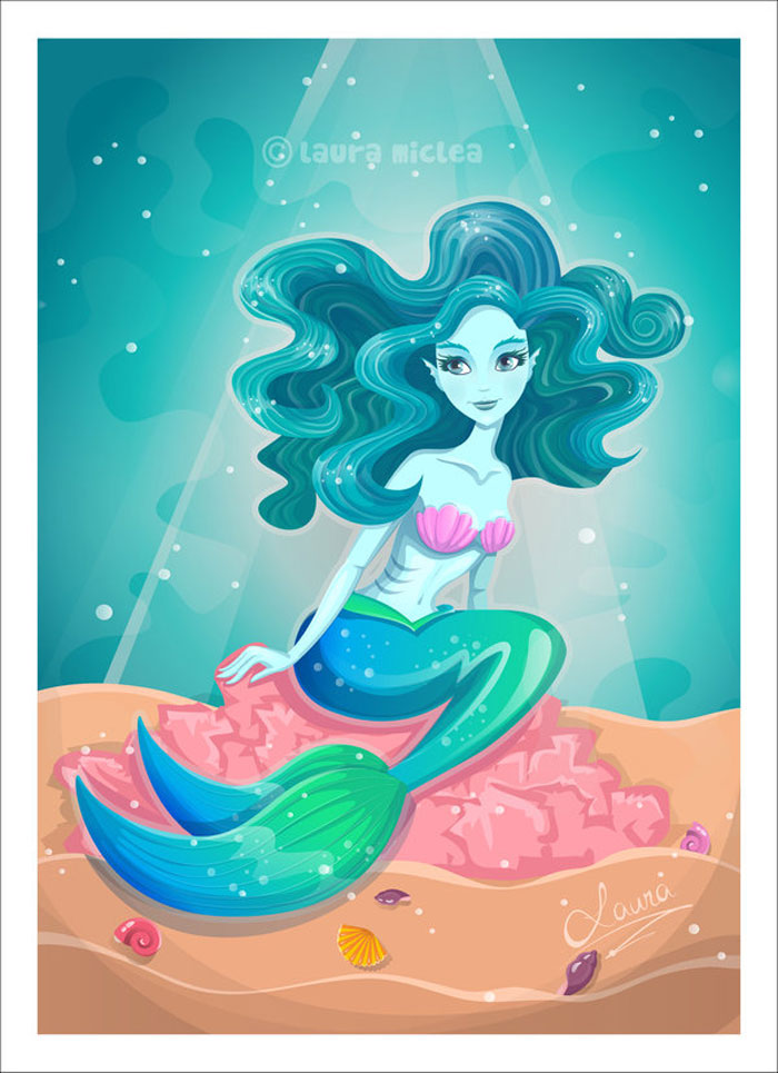 Blue Mermaid Fantasy Vector Illustration
