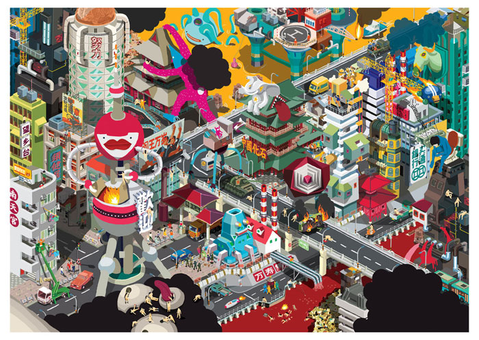 City of Chinese Afterlife Fantasy Vector Illustration