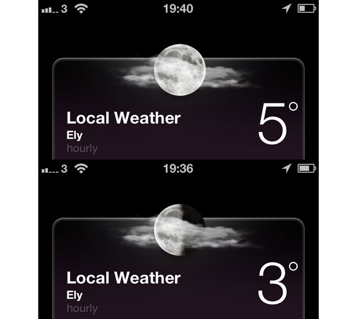 iOS 6 - the night time weather summary shows the correct phase of the moon