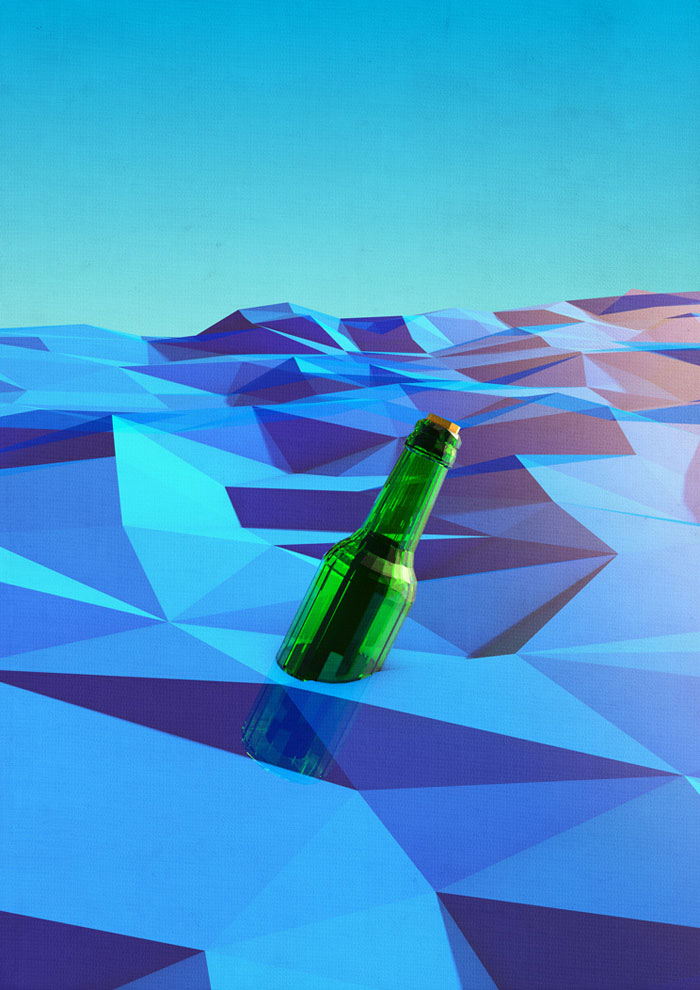  Low-Poly Message in a bottle