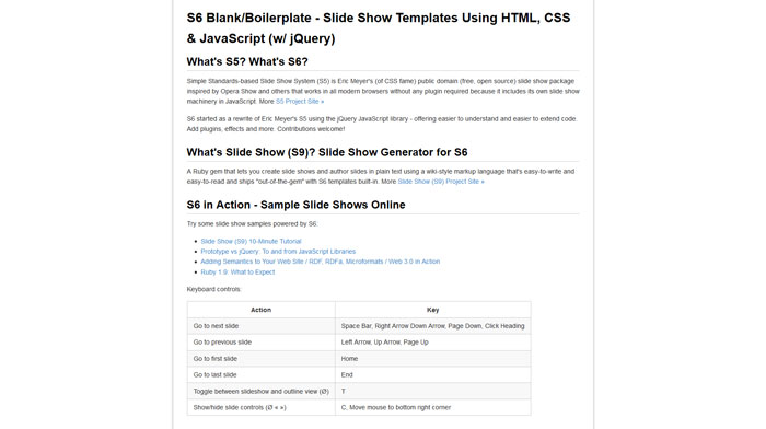 S6 Blank/Boilerplate - Slide Show Templates Using HTML, CSS & JavaScript (w/ jQuery)