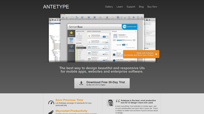 Antetype Wireframing and prototyping tool