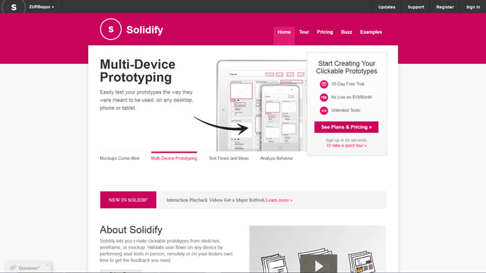 Solidify Wireframing and prototyping tool