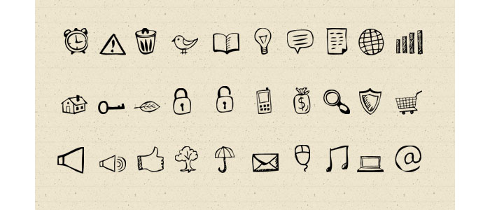 30 Hand-Drawn Icons And Photoshop Shapes