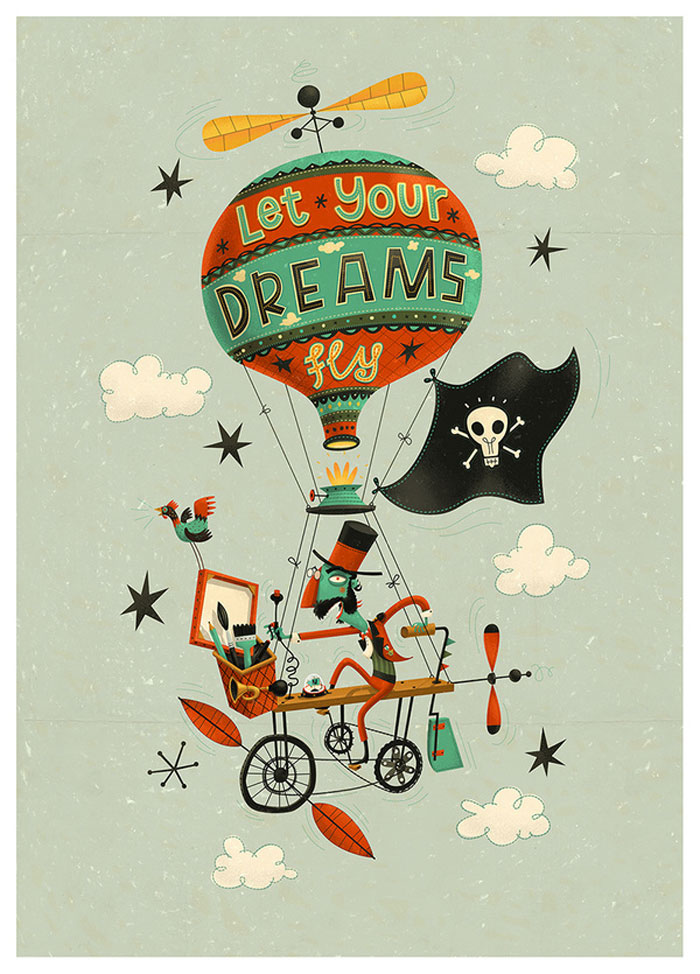 Let Your Dreams Fly Retro Illustration