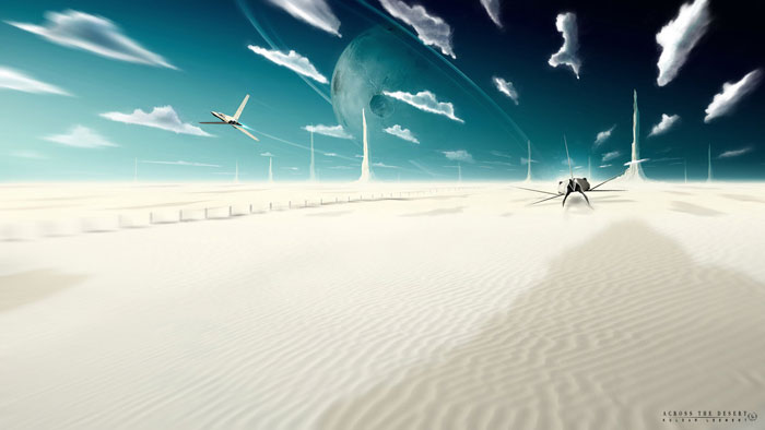 Across the desert Sci Fi Vector Illustration