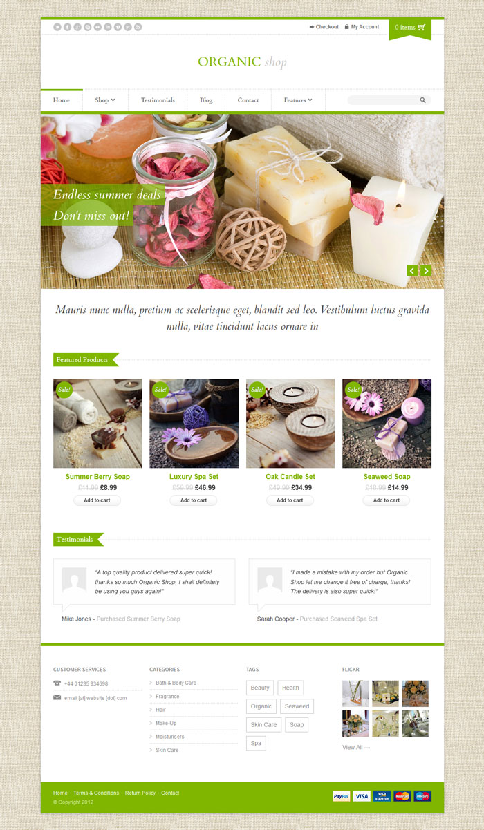 Organic Shop WordPress Theme Design