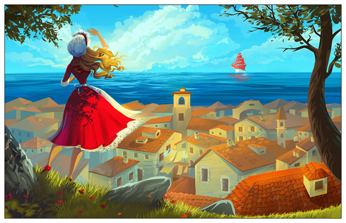 Scarlet sails Vector Scene Illustration