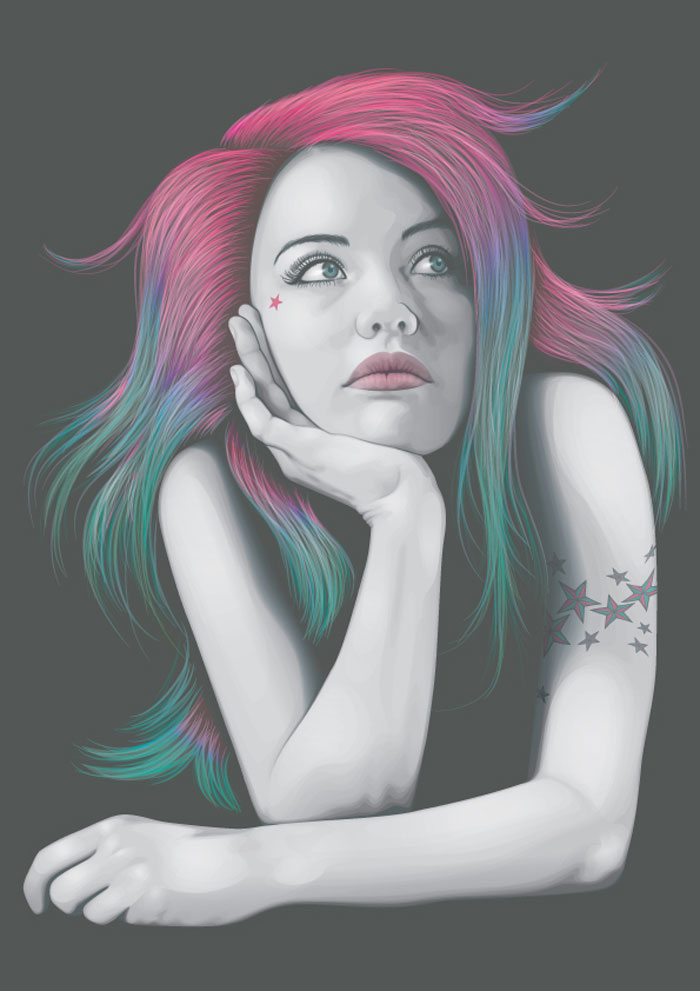 Four Colours In Her Hair Vector Portrait Design Artwork