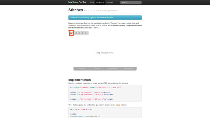Stitches: An HTML5 sprite sheet generator